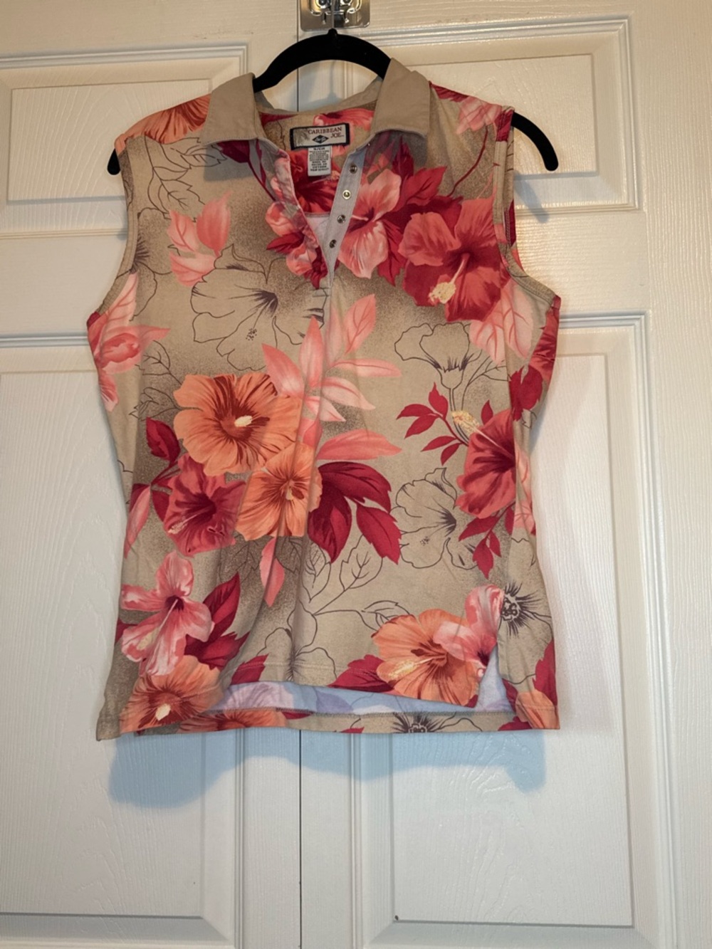 Caribbean Joe Tropical Sleeveless Floral Polo - S